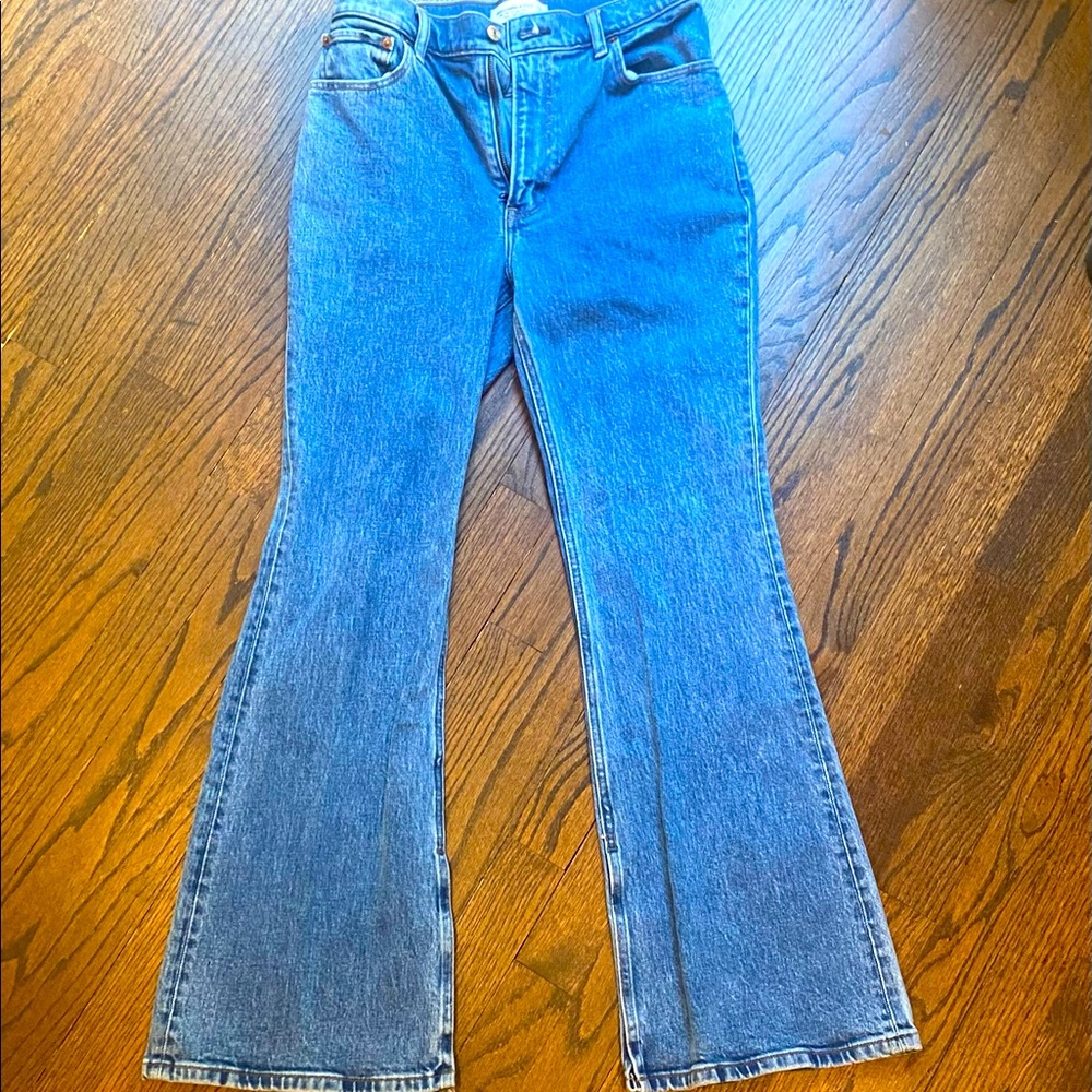 Abercrombie Vintage 70’s high rise flare Jean with middle slit. Worn once